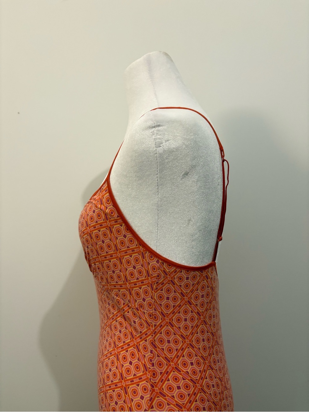 Orange Pink Geometric Slip Dress Y2K Retro Cami Mini Dress - Picture 4 of 5